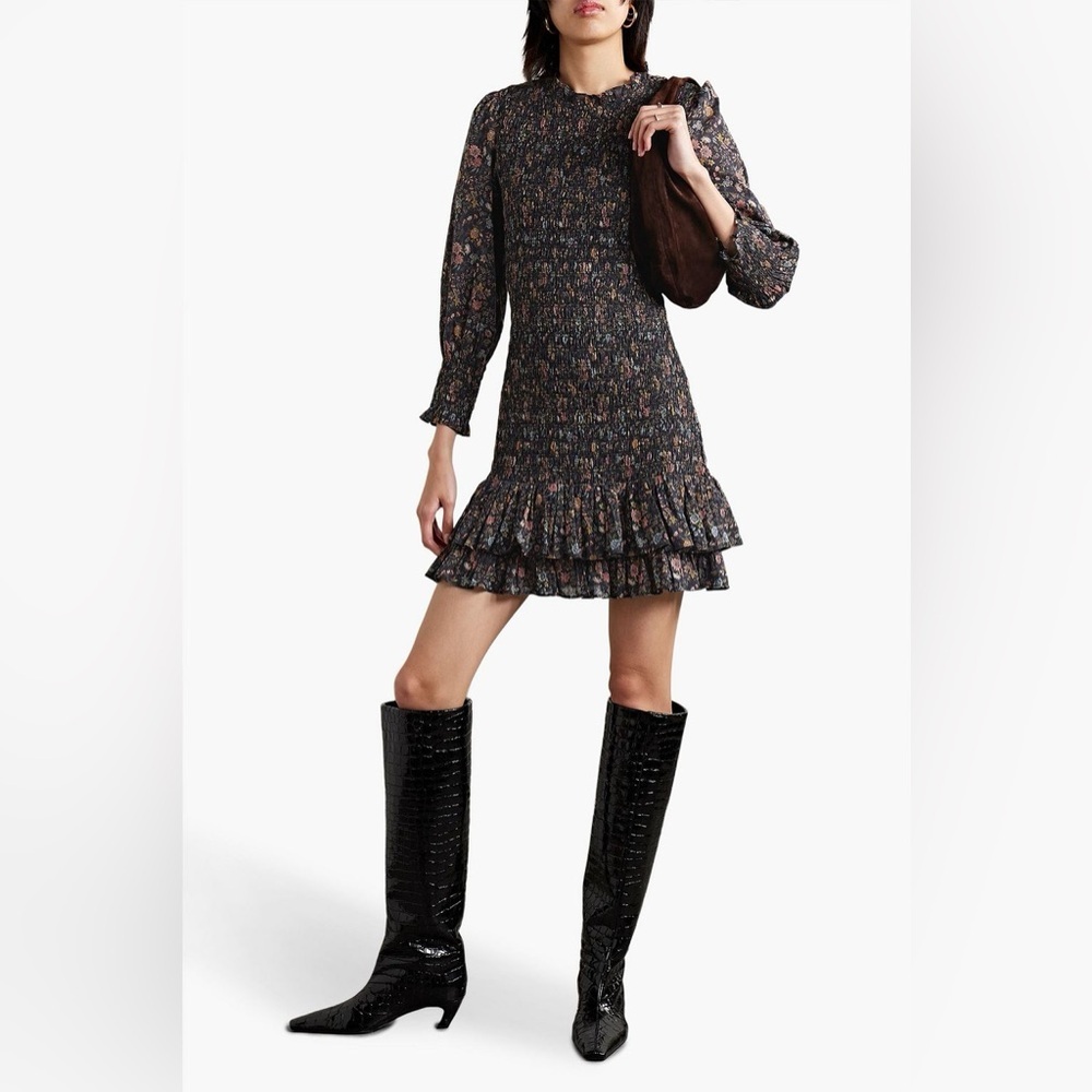 NWT Veronica Beard Farha Mini Dress Boho Preppy Floral Black Multi Sz 2